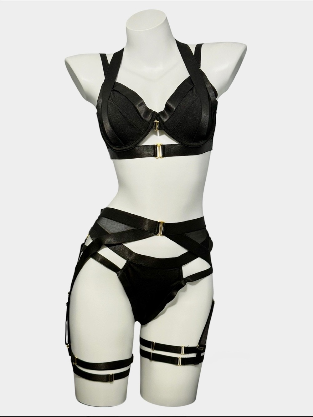 Black Strappy Lingerie Set with Gold Hardware - Women Intimates & Sleepwear NWOT